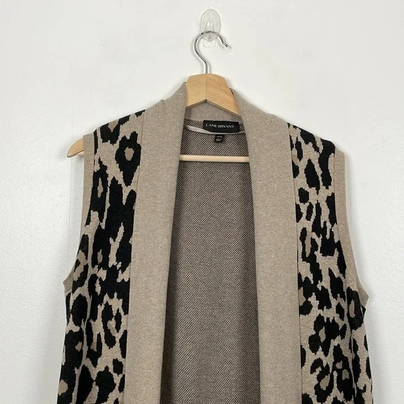 Lane Bryant Cotton Blend Leopard Print Sleeveless Open Cardigan women 14/16 - Picture 4 of 9